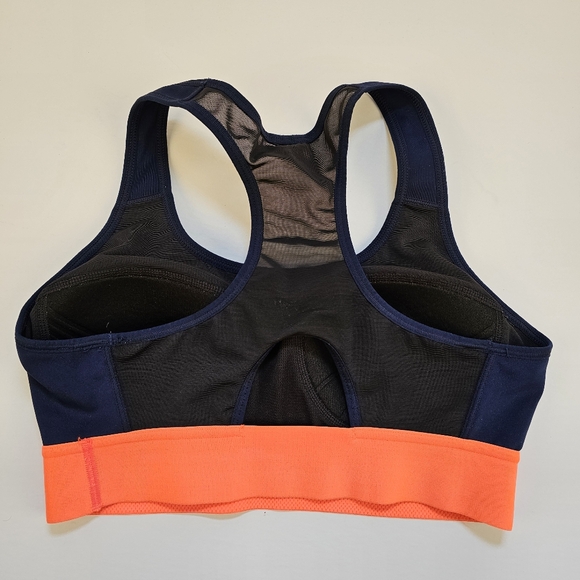 👍Navy blue and orange band mesh back training sports bra size S US - Picture 3 of 5